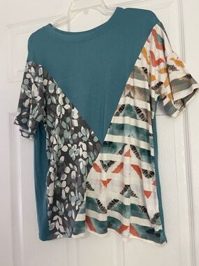 Celeste Teal Patchwork Short Sleeve Blouse